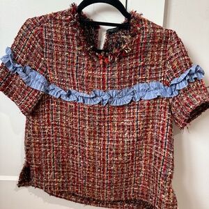 Zara Tweed Short Sleeve Blouse